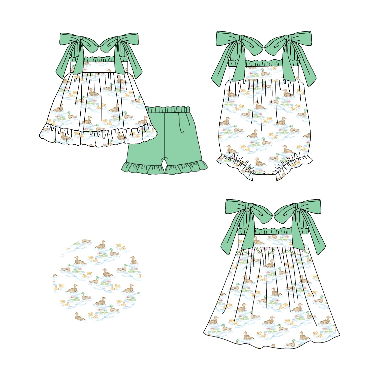 11.16(Custom Design Preorder MOQ 5 Each Design) Duck Green Print Girls Summer Matching Clothes Set Sisters Wear