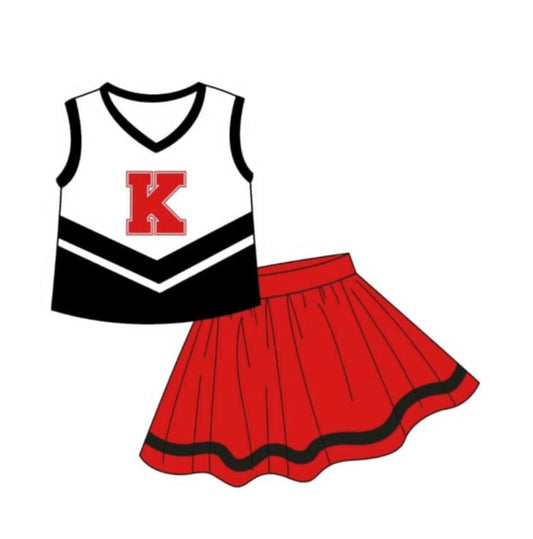 (Custom Design Preorder MOQ 5) Team's K Print Skirts With Shorts Girls Clothes Sets