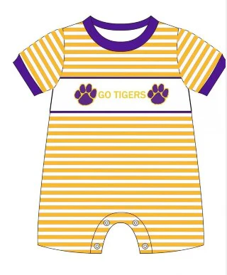 (Custom Design Preorder MOQ 5)  Team's Tiger Print Baby Boys Summer Romper
