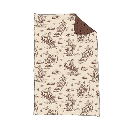 (Custom Design Preorder MOQ 5)  Cowboy Rodeo Print Baby Boys Western Minky Blanket