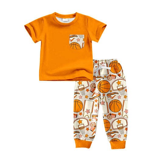(Custom Design Preorder MOQ 5) Orange Pocket Top Basketball Pants Boys Clothes Set
