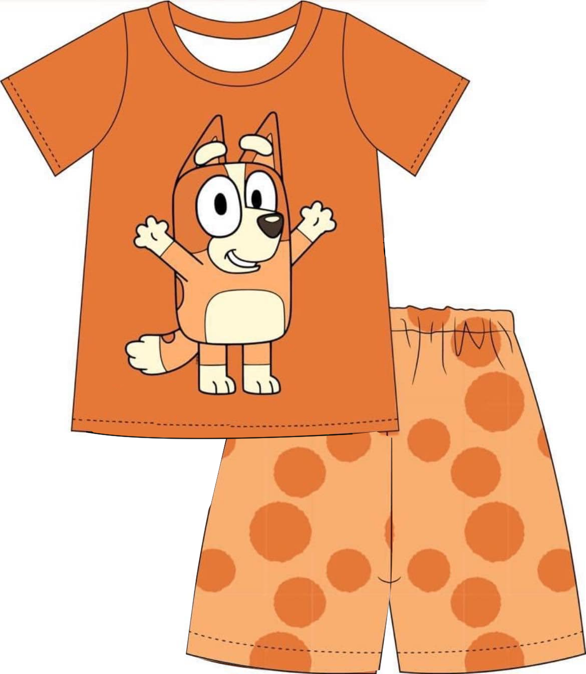 (Custom Design Preorder MOQ 5)  Orange Cartoon Dog Print Boys Summer Clothes Set