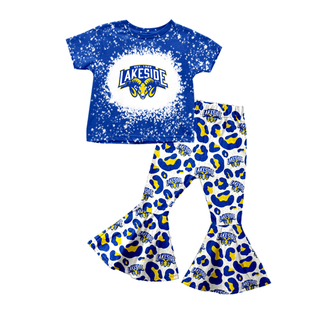 (Custom Design Preorder MOQ 5) Team's LAKESIDE Top Leopard Bell Pants Girls Clothes Set