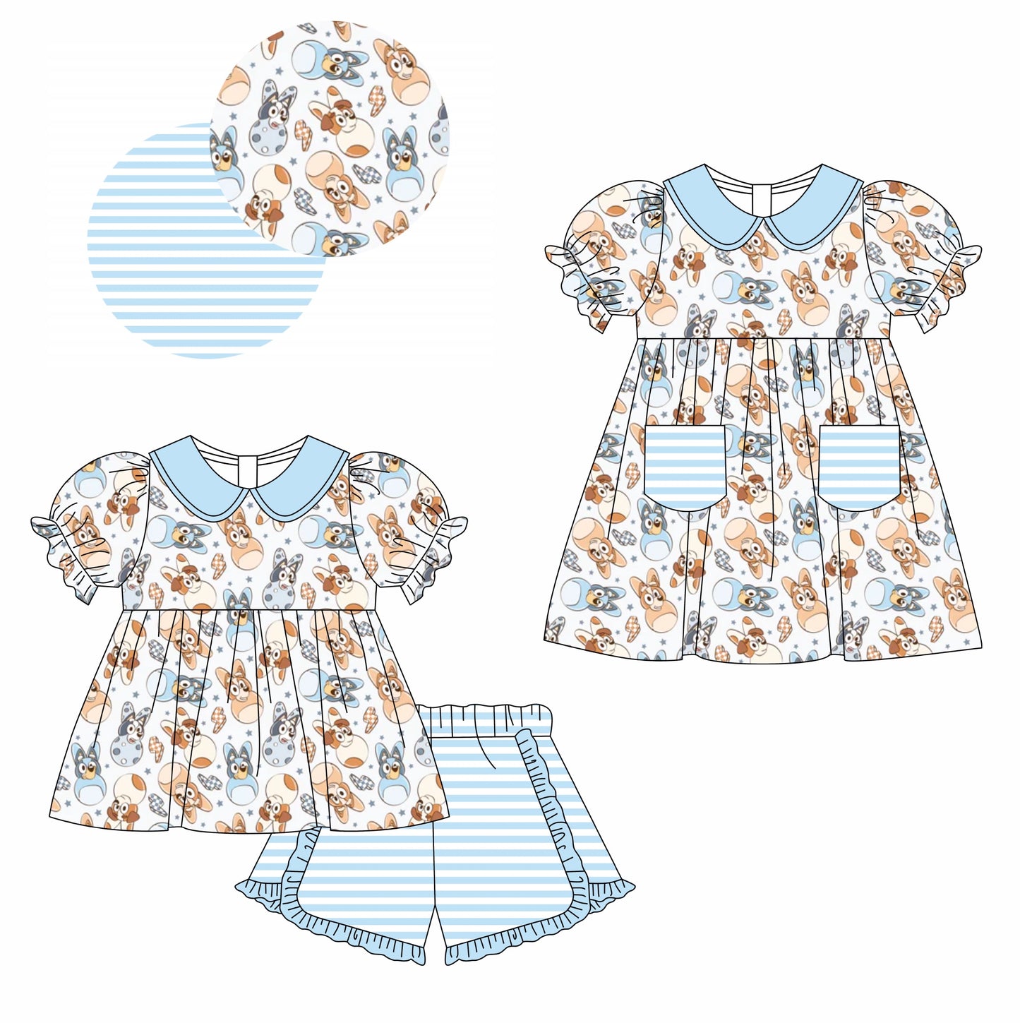 11.13(Custom Design Preorder MOQ 5 Each Design) Cartoon Dog Bunny Print Girls Easter Matching Clothes Sisters Wear