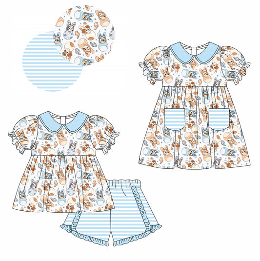 11.13(Custom Design Preorder MOQ 5 Each Design) Cartoon Dog Bunny Print Girls Easter Matching Clothes Sisters Wear