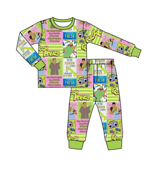 (Custom Design Preorder MOQ 5)  Singer Green Plaid Print Kids Pajamas Clothes Set