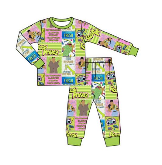 (Custom Design Preorder MOQ 5)  Singer Green Plaid Print Kids Pajamas Clothes Set