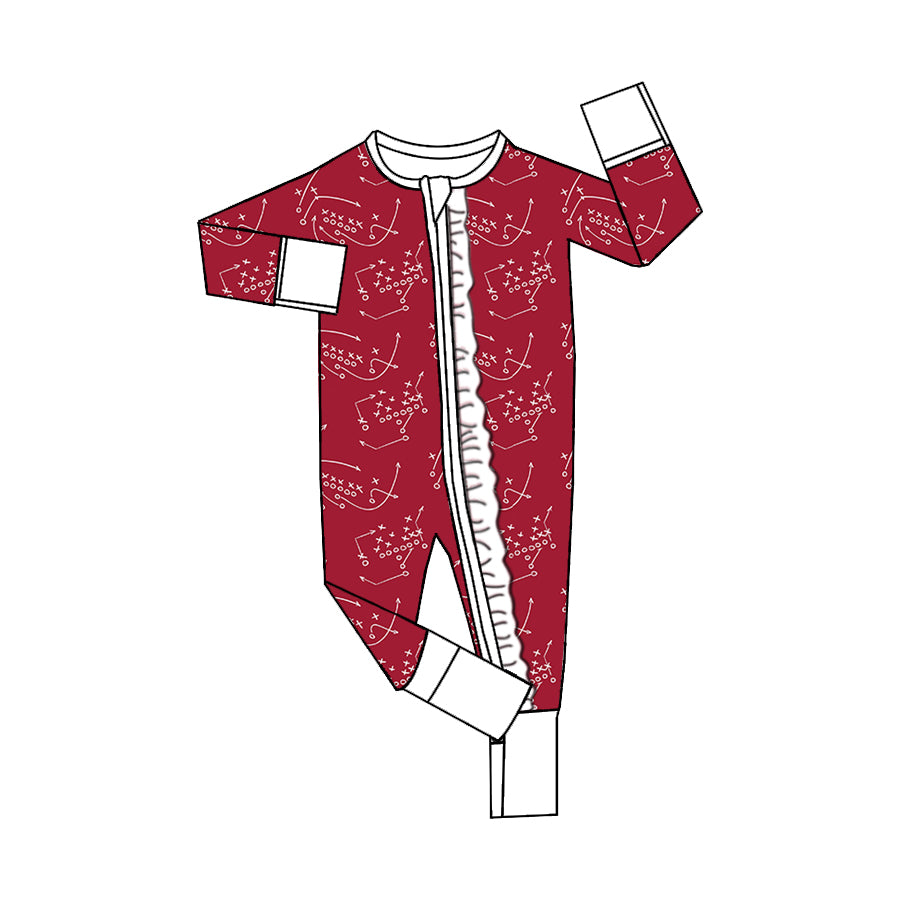 (Custom Design Preorder MOQ 5)  Red Color Baby Girls Bamboo Fall Sleeper Zipper Romper