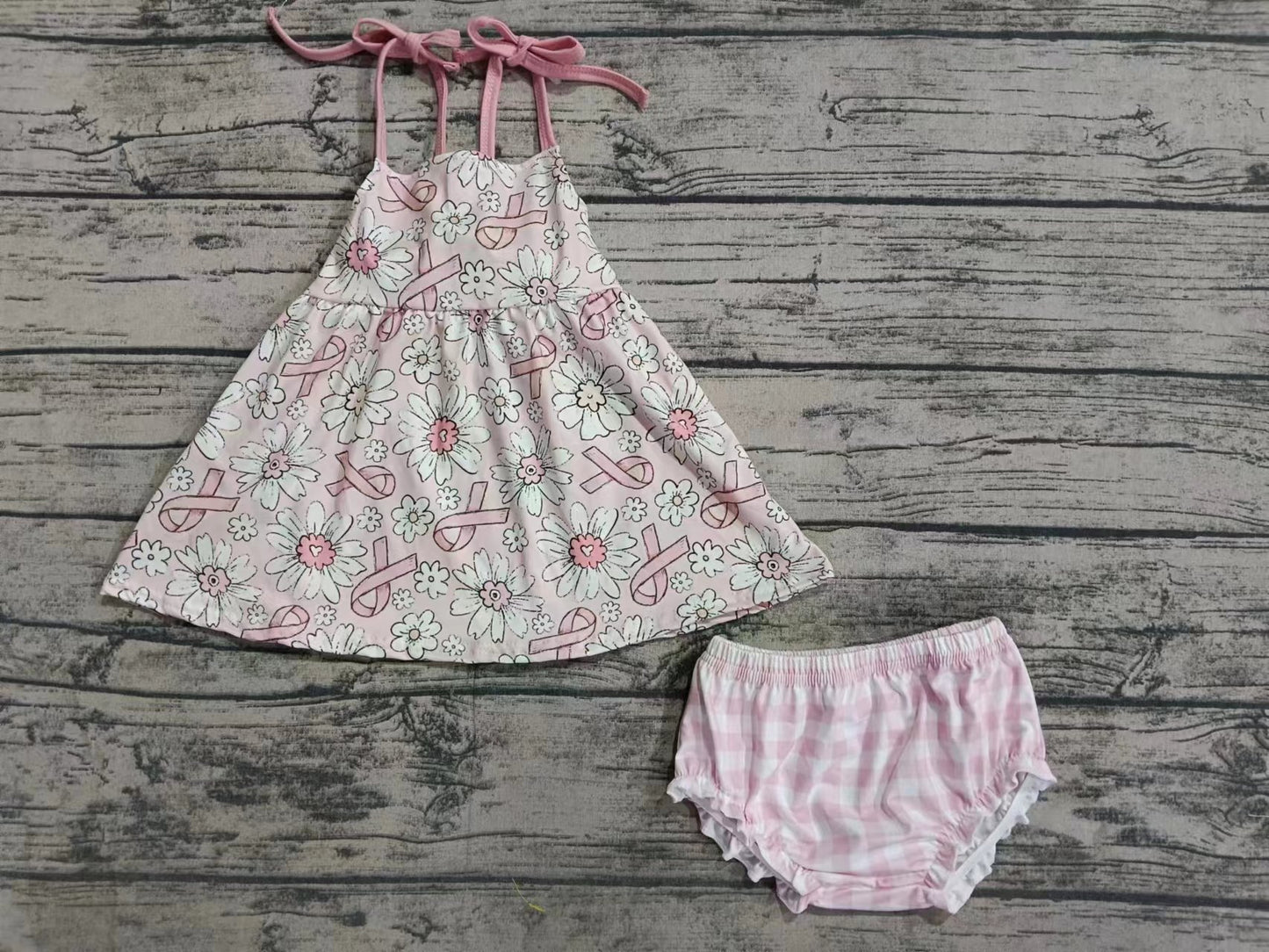 (Custom Design Preorder MOQ 5) Pink Flowers Print Baby Girls Bummie Sets