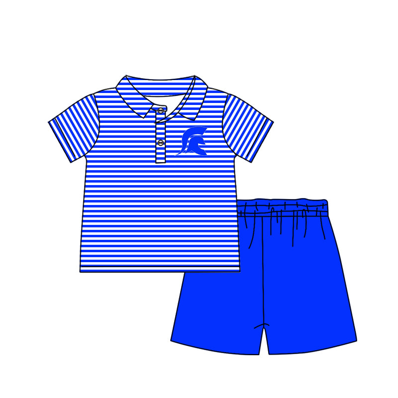 (Custom Design Preorder MOQ 5) Team's Parkers Blue Print Boys Summer Clothes Set