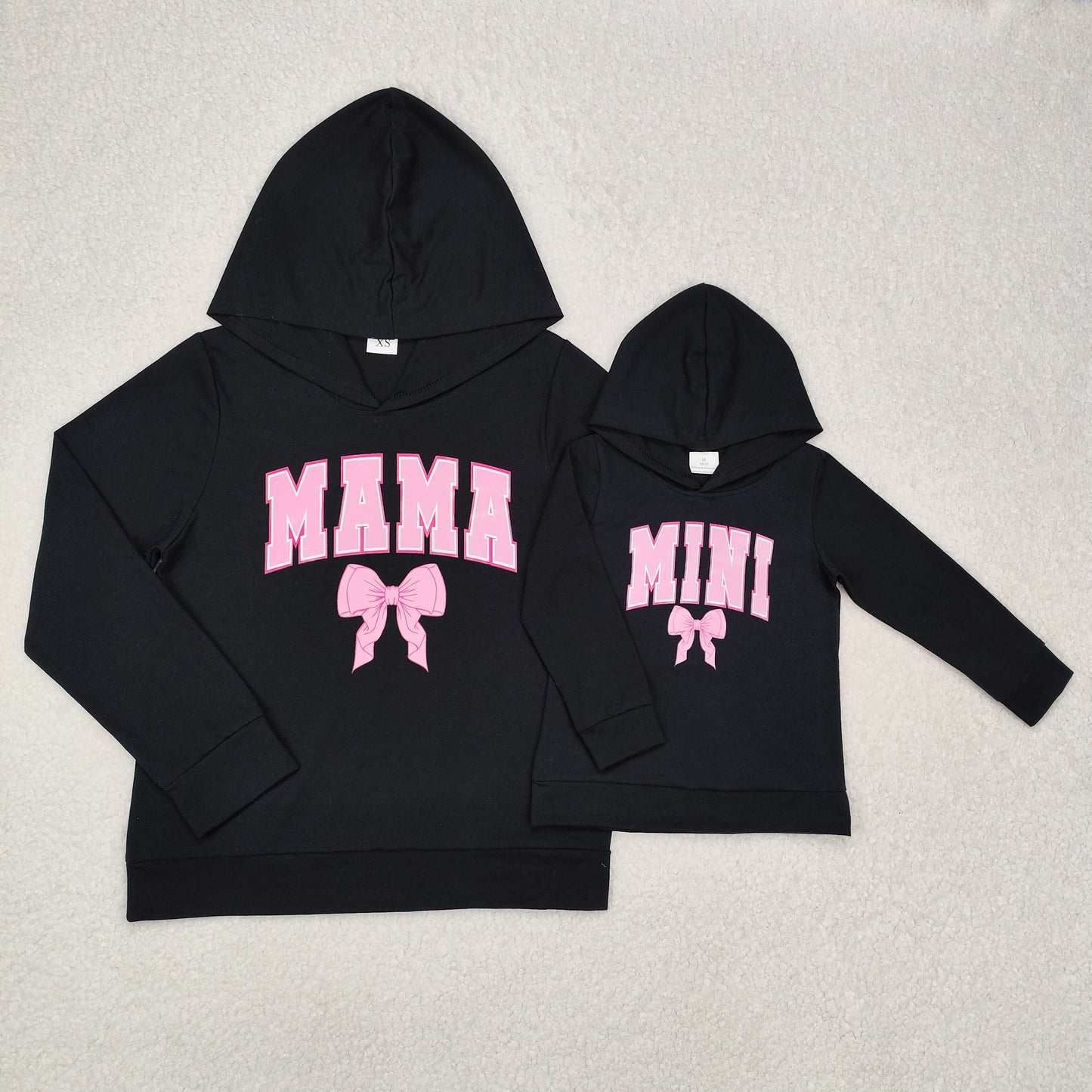 Mom and Me Black MINI/MAMA Vinyl Long Sleeve Hoodie Top