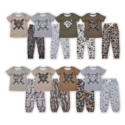 8 Colors Baseball Top Camo Pants Boys Clothes Set Brothers Wear