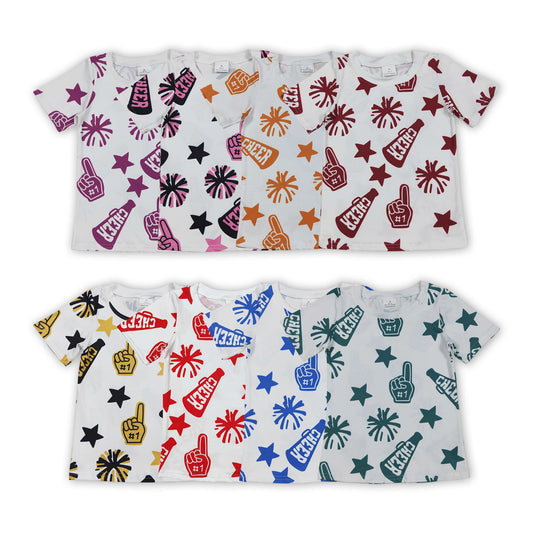 8 Colors Cheer Print Girls Summer Tee Shirts Top Sisters Wear