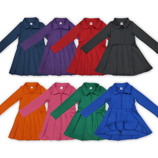 8 Colors Girls Long Sleeve Zipper Knee Length Yoga Dress Sisters Wear