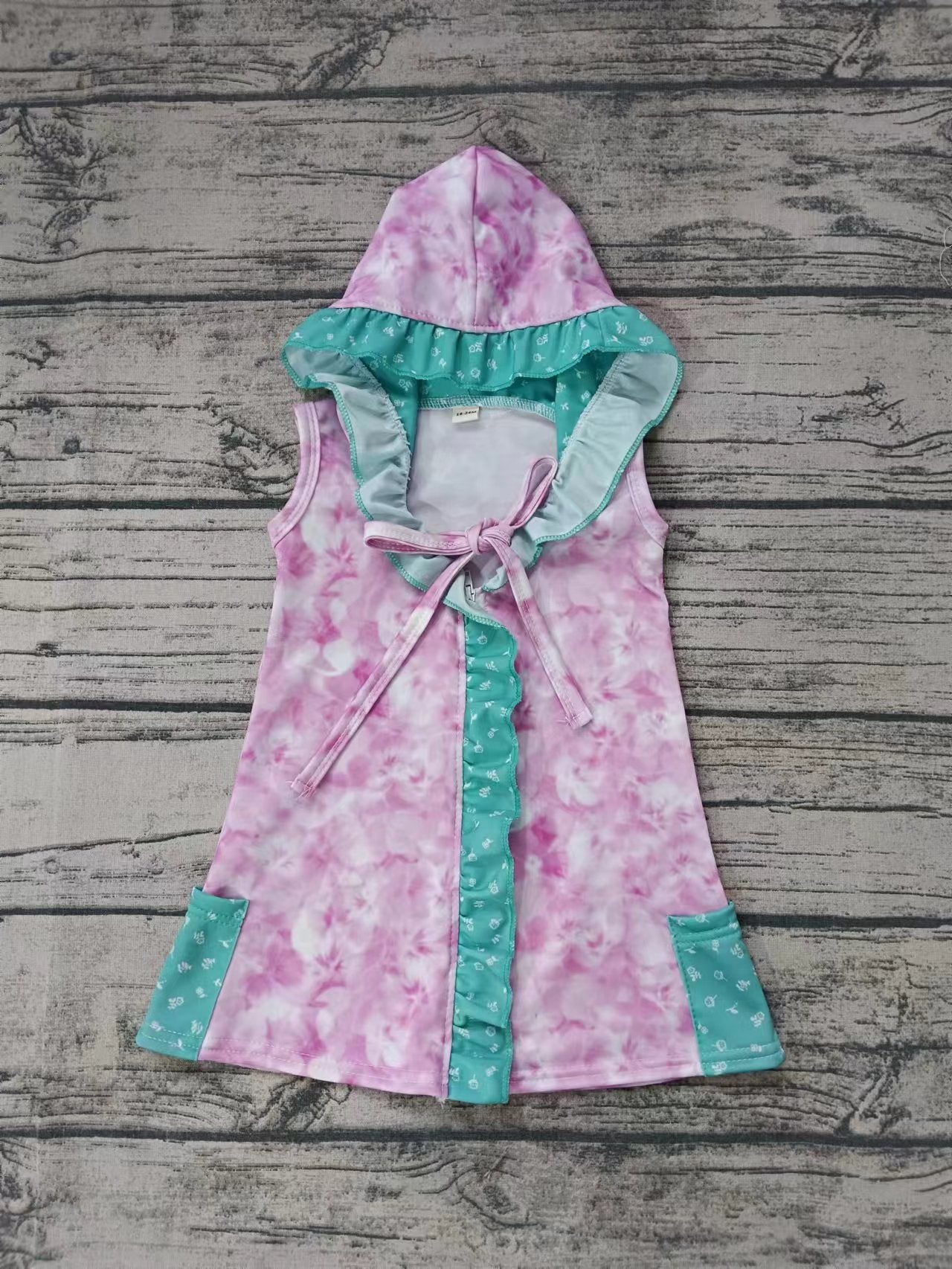 (Custom Design Preorder MOQ 5)  Pink Tie-dye Print Girls Hooded Swimming Coverup