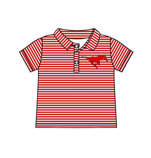 (Custom Design Preorder MOQ 5 ) Team's Horse Red Stripes Print Boys Polo Tee Shirts Top