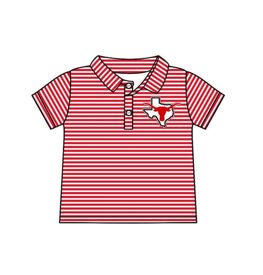 (Custom Design Preorder MOQ 5 ) Team's TX Cow Red Stripes Print Boys Polo Tee Shirts Top