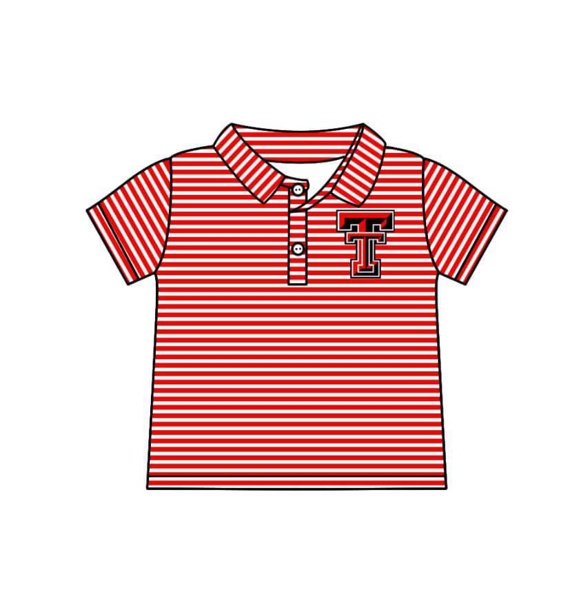 (Custom Design Preorder MOQ 5 ) Team's TT Red Stripes Print Boys Polo Tee Shirts Top