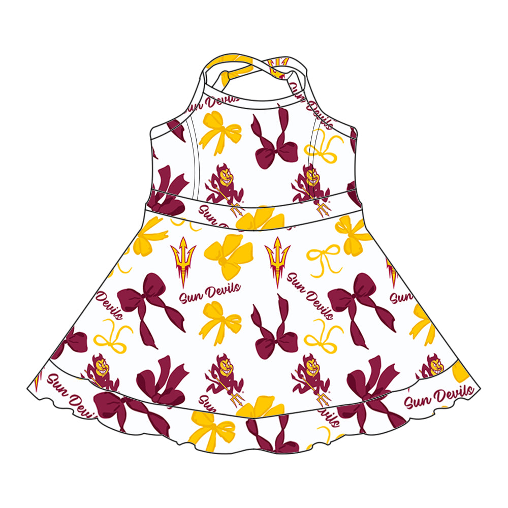 (Custom Design Preorder MOQ 5 Each Color) Team's Arizona State Sun Devils Bows Print Girls Summer Clothes Sisters Matching Wear