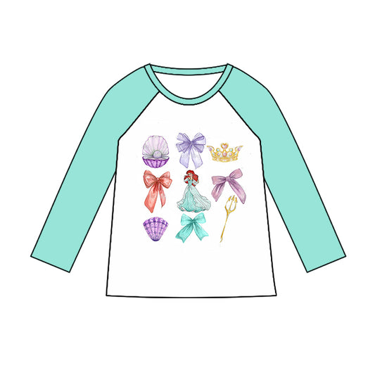 (Custom Design Preorder MOQ 5) Cartoon Princess Green Print Girls Tee Shirts Top