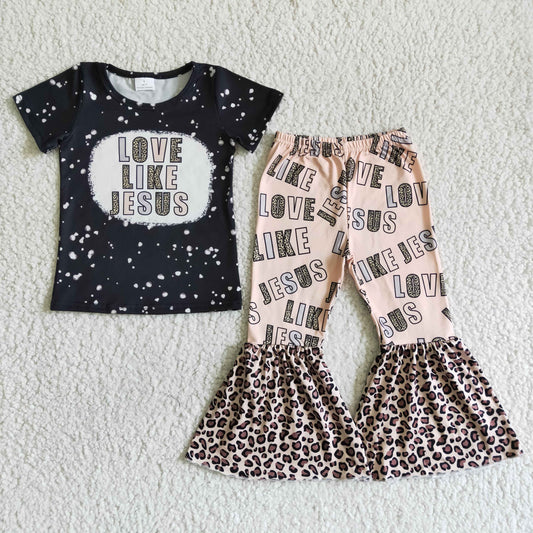 (Promotion)Girls love like jesus print bell pants outfits   GSPO0037