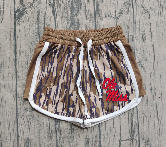(Custom Design Preorder MOQ 5 Each Item) Team's Ole Miss Camo Print Summer Bottom Shorts Mom and Me Matching Clothes