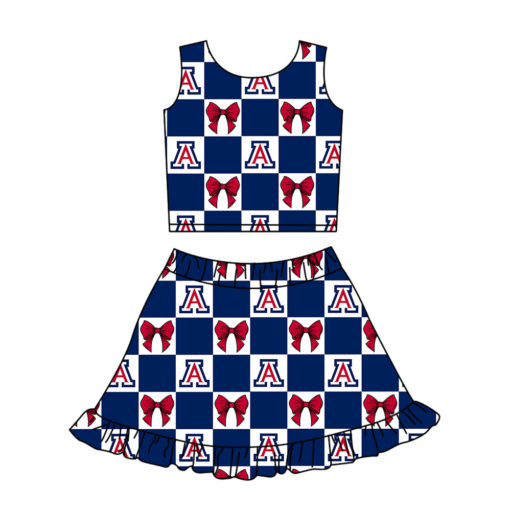 (Custom Design Preorder MOQ 5 Each Color) Team's Arizona Bows Plaid Print Girls Summer Clothes Sisters Matching Wear