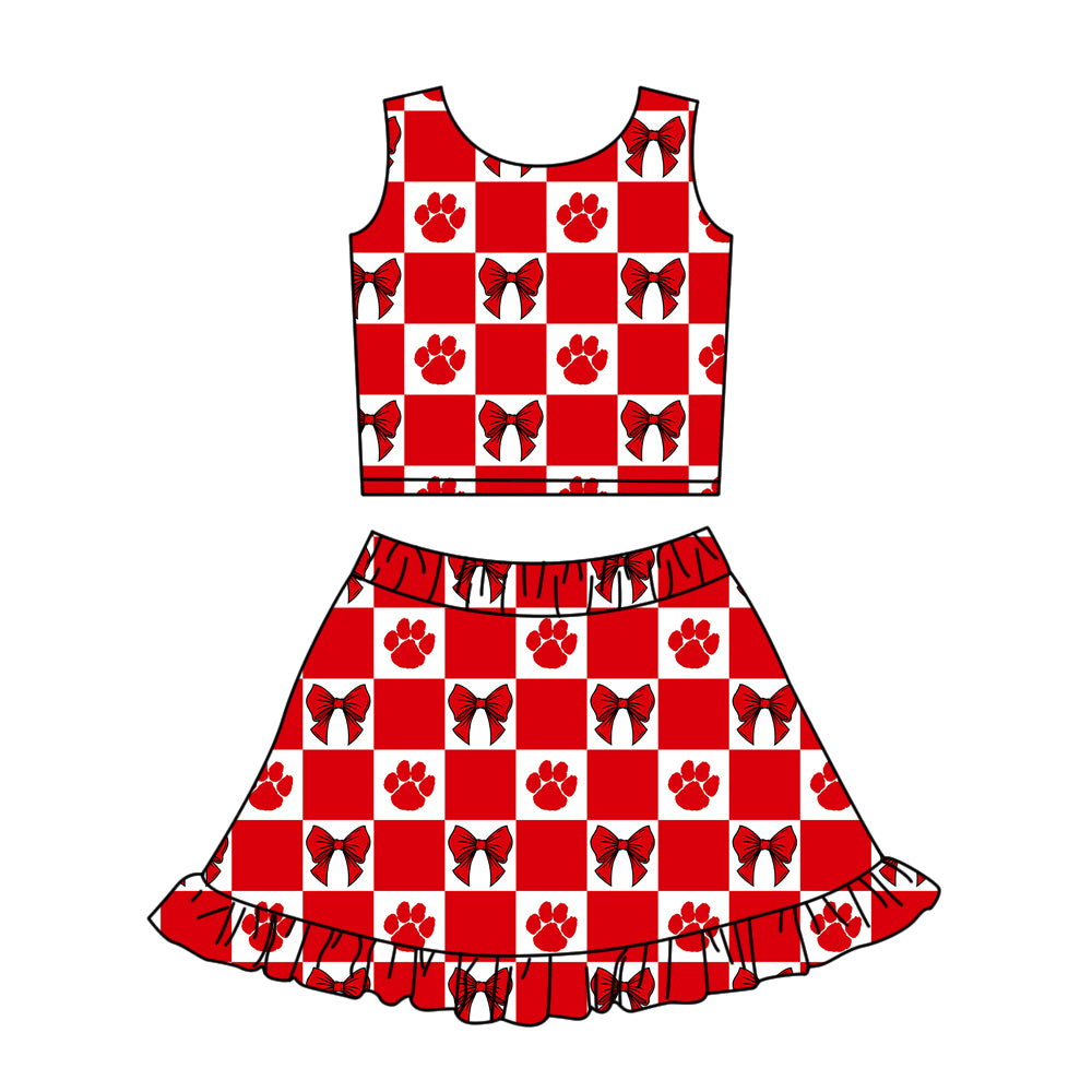 (Custom Design Preorder MOQ 5 Each Color) Team's Kentucky Tigers Bows Plaid Print Girls Summer Clothes Sisters Matching Wear