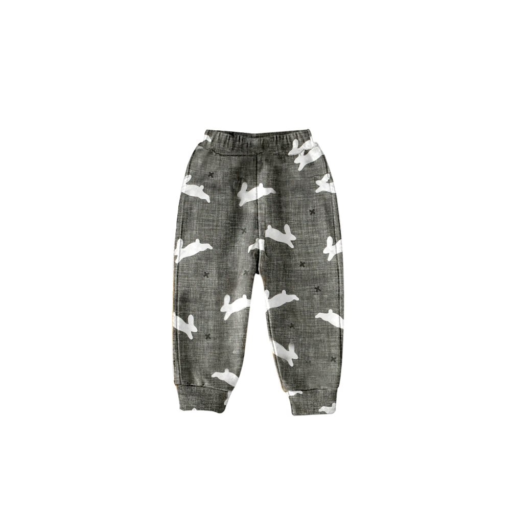 (Custom Design MOQ 5) NO.8 Grey Bunny Print Kids Easter Pants