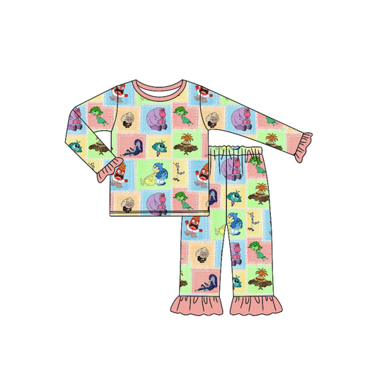 (Custom Design Preorder MOQ 5) Cartoon Figure Inside Out Print Girls Bamboo Pajamas Clothes Set