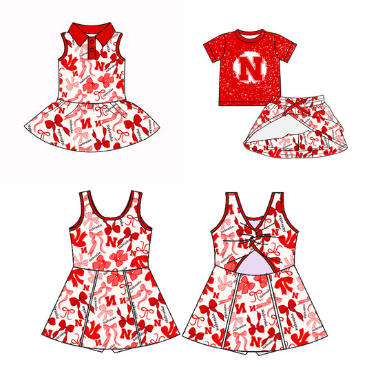 (Custom Design Preorder MOQ 5 Each Color) Team's Nebraska Bows Print Girls Summer Clothes Sisters Matching Wear