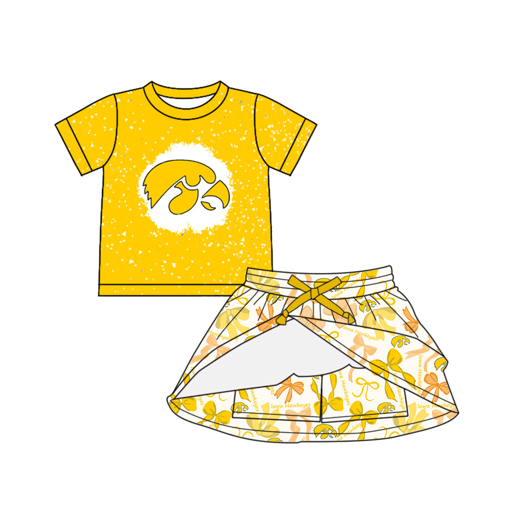 (Custom Design Preorder MOQ 5 Each Color) Team's Lowa Hawkeyes Print Girls Summer Clothes Sisters Matching Wear