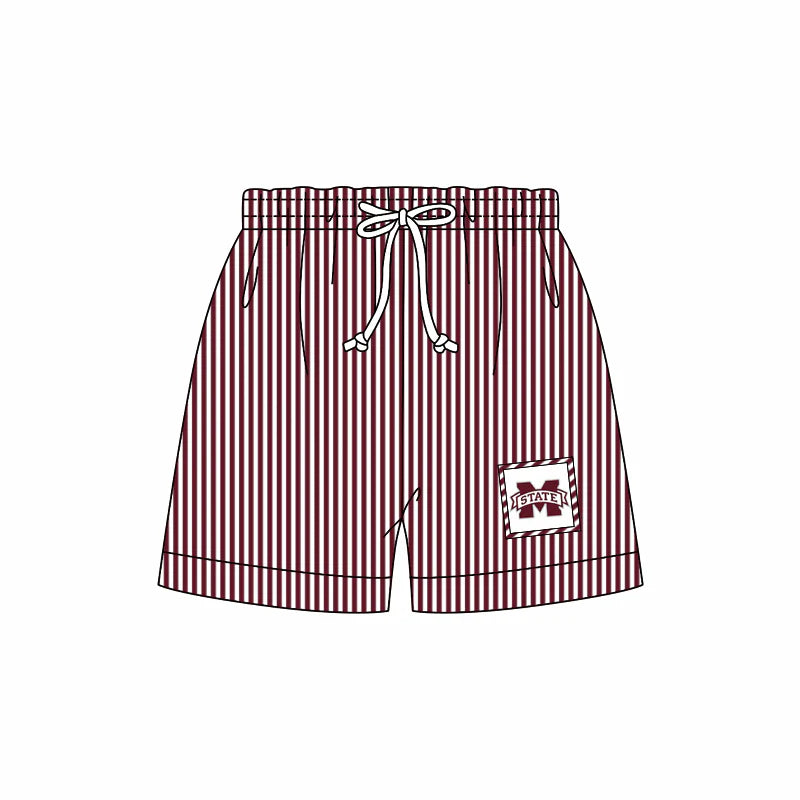 (Custom Design Preorder MOQ 5) Team's Mississippi State Stripes Print Boys Swim Trunks