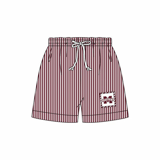 (Custom Design Preorder MOQ 5) Team's Mississippi State Stripes Print Boys Swim Trunks