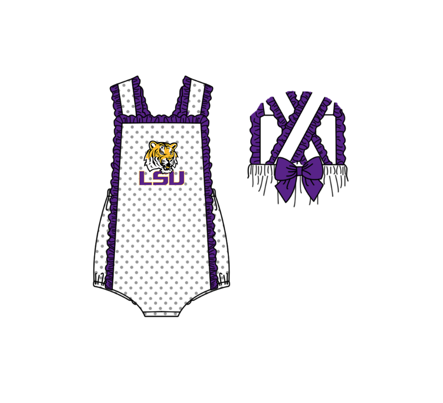 (Custom Design Preorder MOQ 5 Each Item) Team's LSU Tigers Print Kids Summer Matching Clothes Sibling Wear