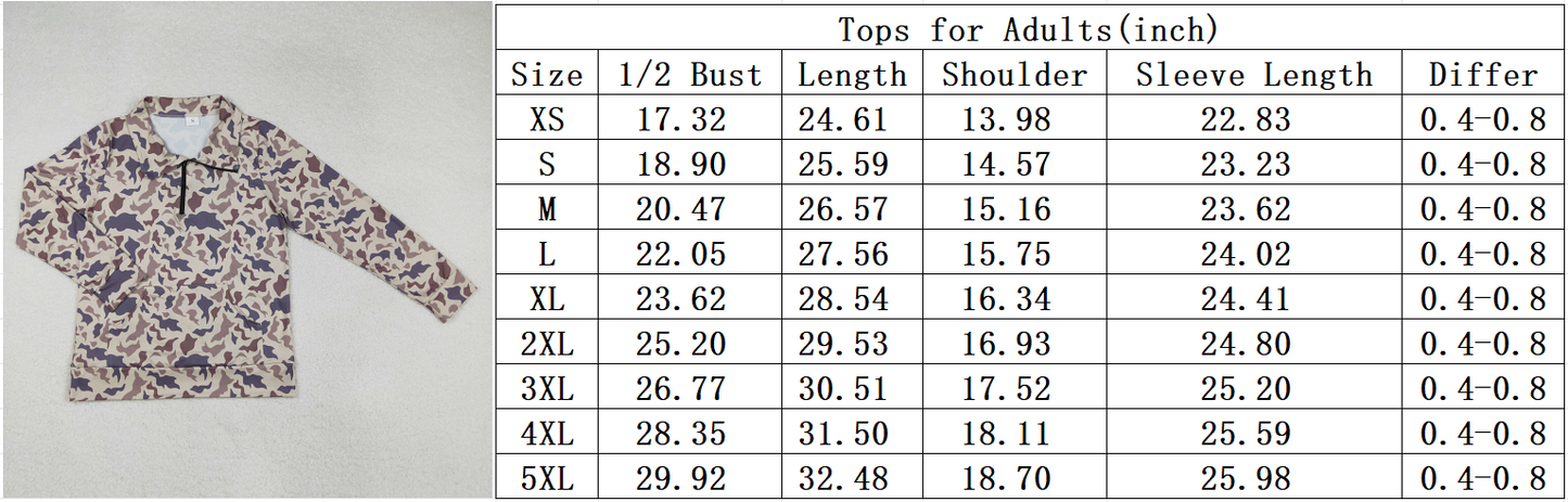 (Custom Design Preorder MOQ 5 Each Design) Team's GUSTINe Camo Print Pullover Zipper Top Mom and Me Matching Clothes
