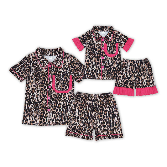 Leopard Print Mom and Me Matching Summer Pajamas Clothes Set