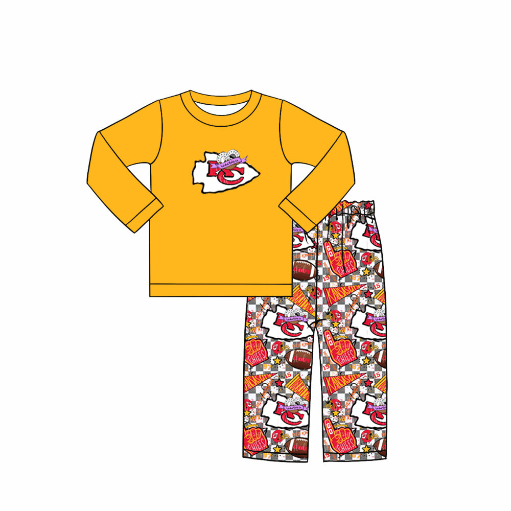 (Custom Design Preorder MOQ 5) Team's KC Yellow Top Pants Boys Fall Clothes Set