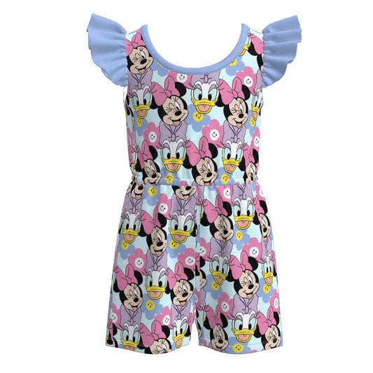 (Custom Design Preorder MOQ 5) Cartoon Mouse Print Girls Summer Jumpsuits