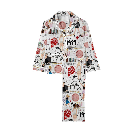 (Custom Design Preorder MOQ 5) Singer Swiftie 1989 Print Girls Fall Pajamas Clothes Set