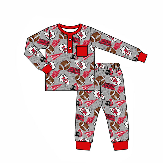 (Custom Design Preorder MOQ 5) Team's KC Gray Print Pocket Boys Fall Pajamas Clothes Set