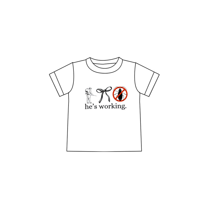 (Custom Design Preorder MOQ 5 )NO.6 he's working bow Print Girls Summer Tee Shirts Top
