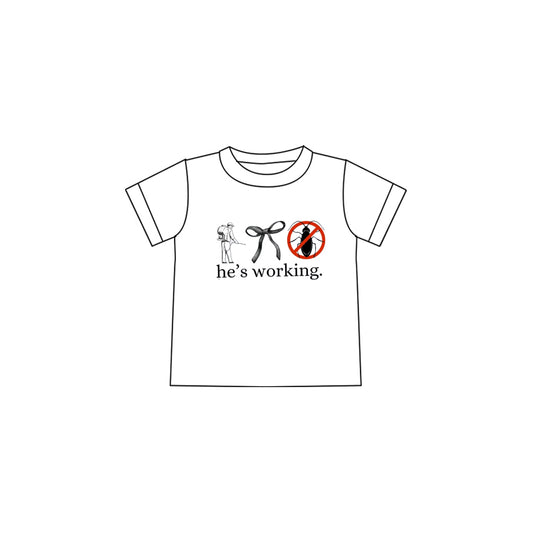 (Custom Design Preorder MOQ 5 )NO.6 he's working bow Print Girls Summer Tee Shirts Top
