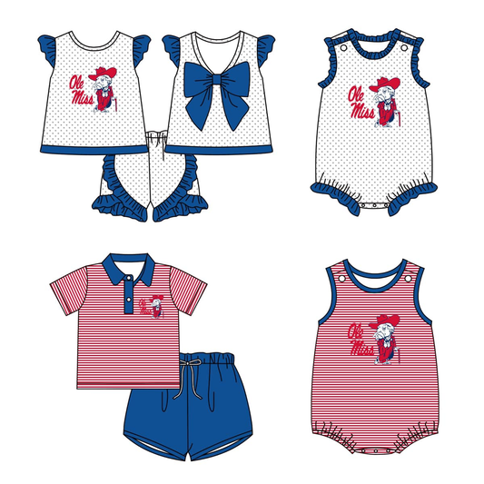 (Custom Design Preorder MOQ 5 Each Design) Team's Ole Miss Print Kids Summer Matching Clothes Sibling Wear