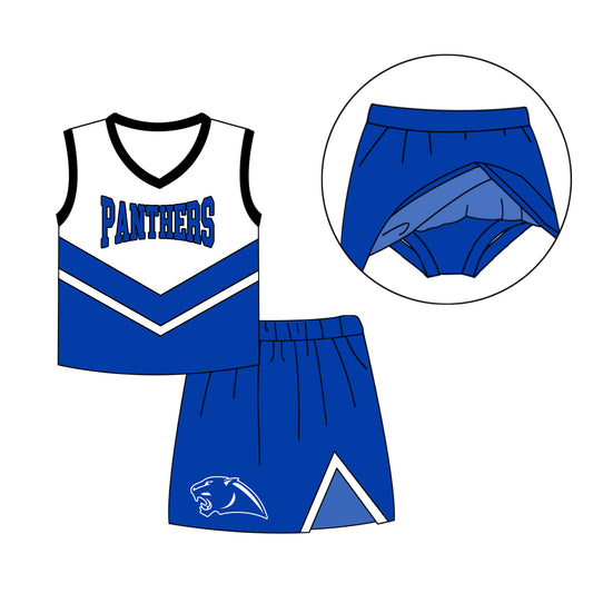 (Custom Design Preorder MOQ 5) Team's PANTHERS Blue Top Skirts Shorts Girls Clothes Sets
