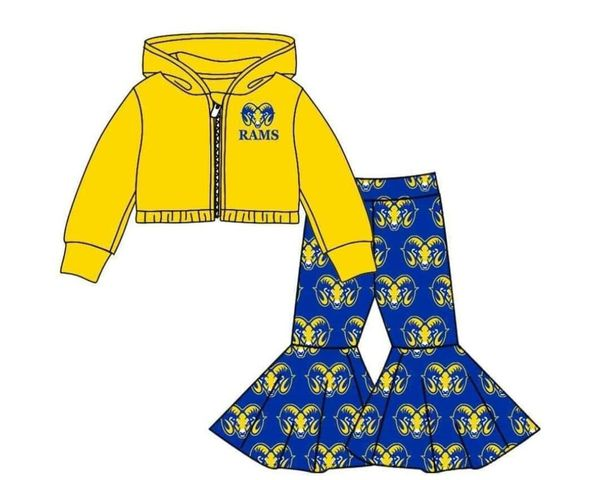 (Custom Design Preorder MOQ 5) Team's RAMS Jacket Hoodie Top Bell Pants Girls Fall Clothes Set