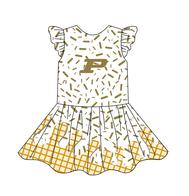 (Custom Design Preorder MOQ 5) Team's P Sprinkles Print Girls Summer Knee Length Dress