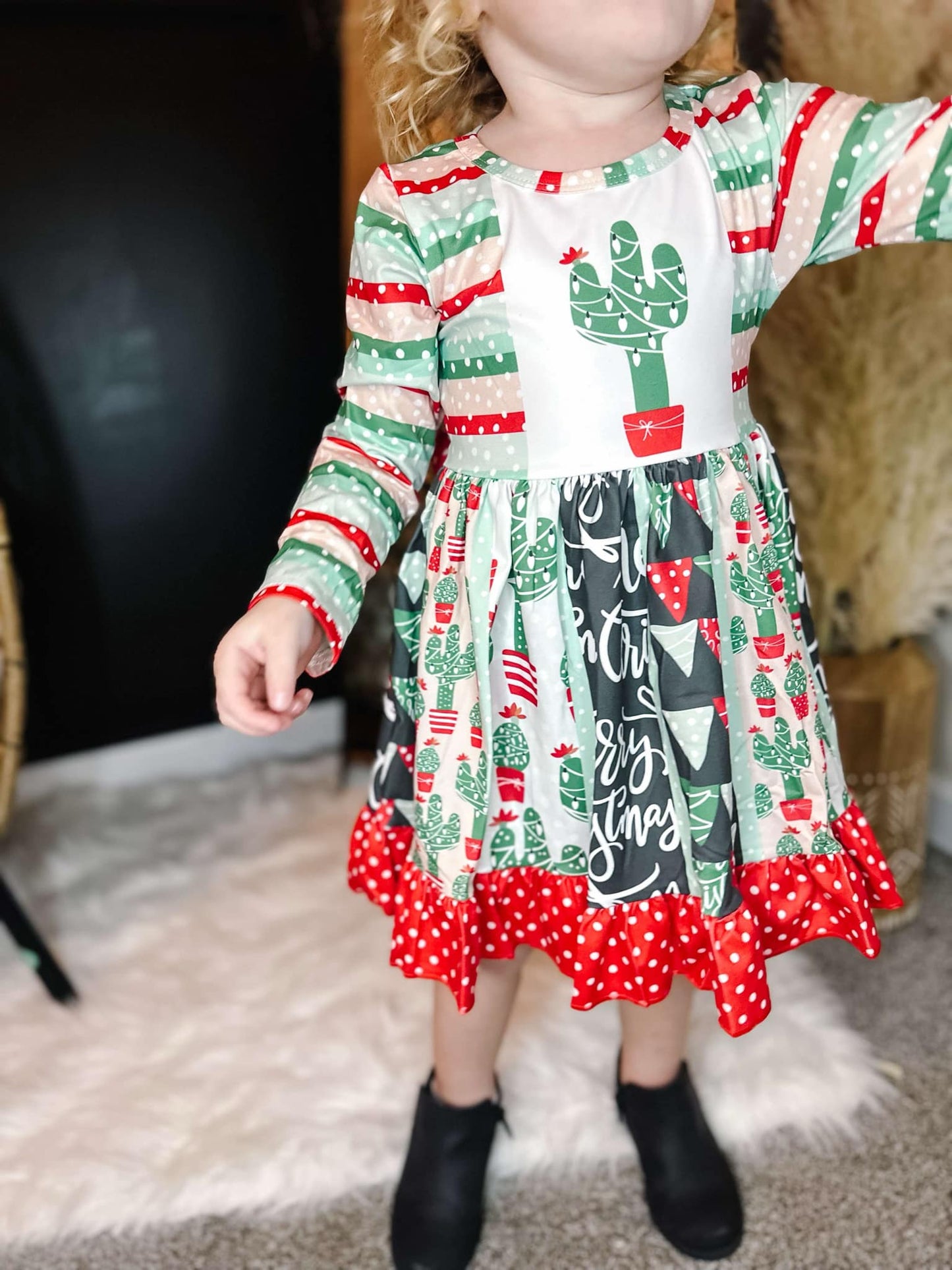 (Promotion)6 A8-20 Cactus Christmas Twirl Knee Length Dress