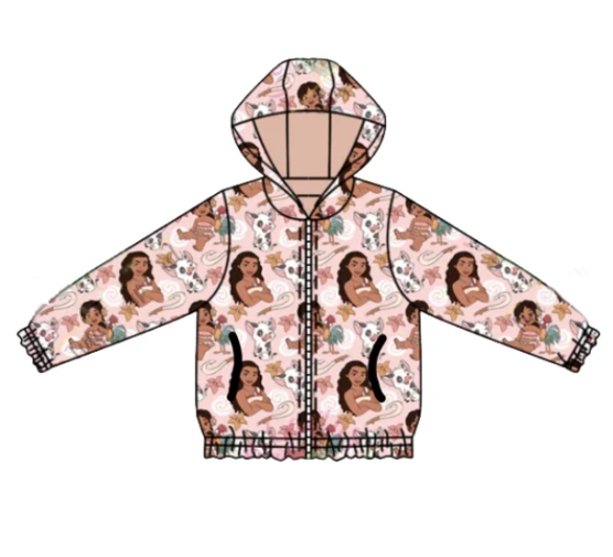 12.7 (Custom Design Preorder MOQ 5) Cartoon Princess Pig Flowers Print Girls Long Sleeve Hoodie Zipper Jackets Tops