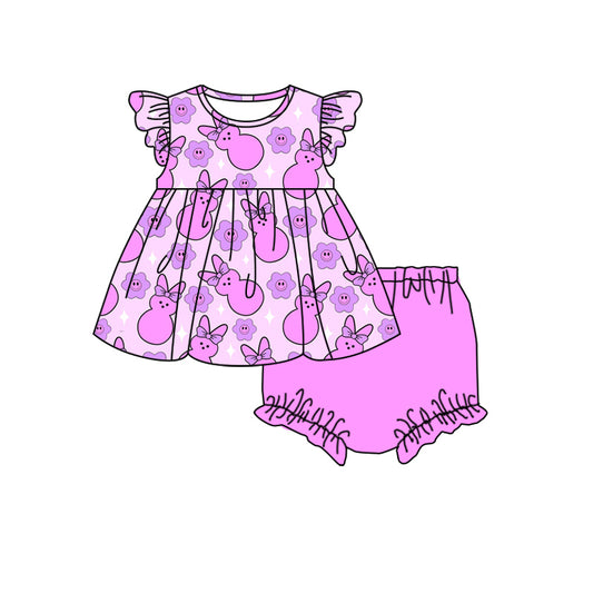 (Custom Design Preorder MOQ 5) Bunny Flowers Hotpink Print Baby Girls Easter Bummie Set